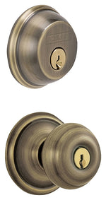 SCHLAGE LOCK Schlage FB50NVGEO609 Knob Lockset, Mechanical Lock, Knob Handle, Round Design, Antique Brass, 1 Grade, Rekeyable
