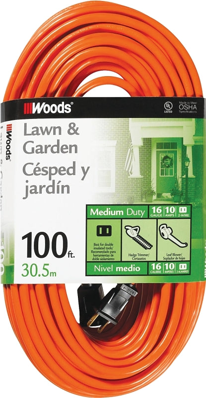 WOODS Woods 0724 Extension Cord, 16 AWG Cable, 100 ft L, 10 A, 125 VAC, Orange ELECTRICAL WOODS