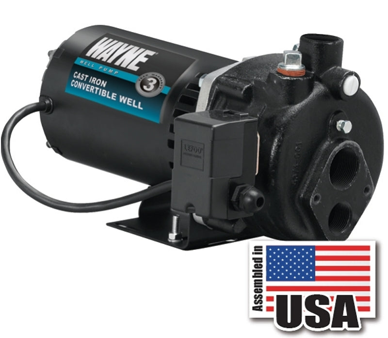 WAYNE Wayne CWS50 Jet Well Pump, 120/240 V, 0.5 hp, 1-1/4 in Suction, 3/4 in Discharge Connection, 90 ft Max Head, 408 gph