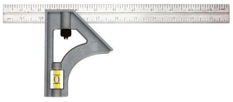 HULTAFORS Johnson 415 Combination Square, 12 in L Blade, 1/8 in, 1/16 in, 1/32 in Graduation, Stainless Steel Blade