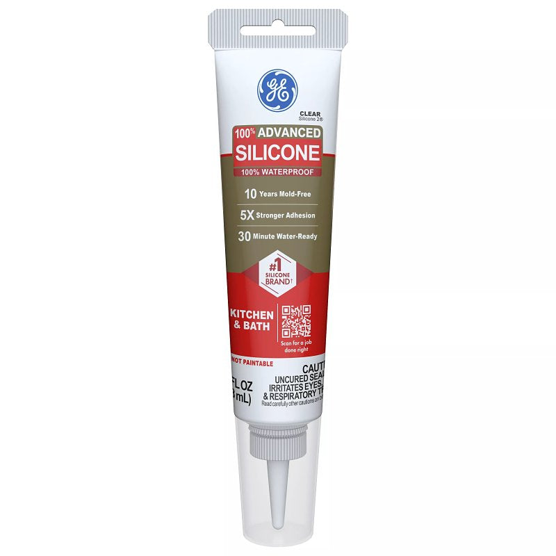 HENKEL CONSUMER ADHESIVES GE Advanced Silicone 2 2812563 Kitchen & Bath Sealant, Clear, 24 hr Curing, 2.8 fl-oz Squeeze Tube PAINT HENKEL CONSUMER ADHESIVES
