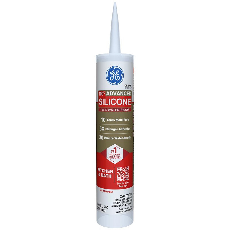 HENKEL CONSUMER ADHESIVES GE Advanced Silicone 2 2812562 Kitchen & Bath Sealant, Clear, 24 hr Curing, 10.1 fl-oz Cartridge