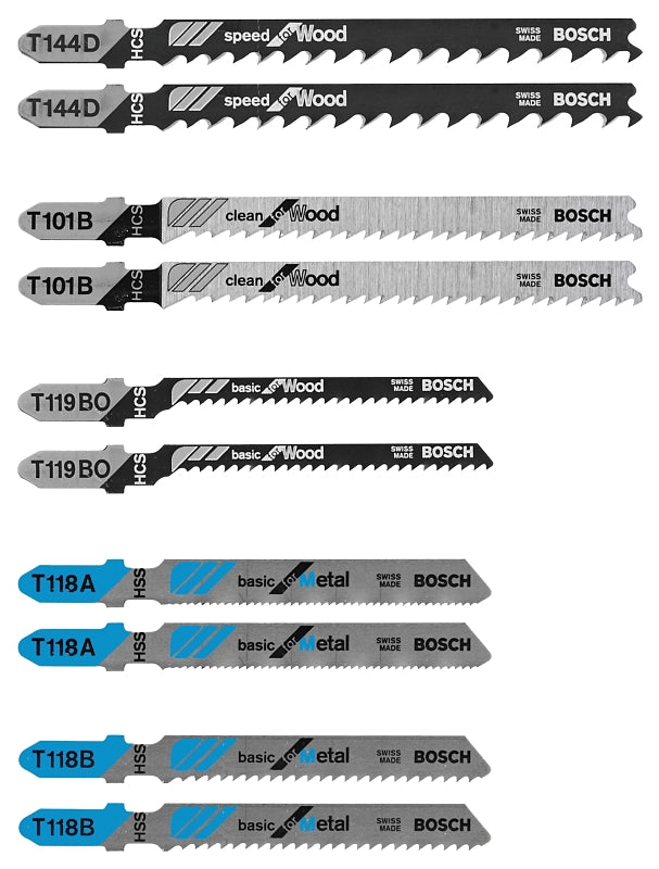 BOSCH Bosch T5002 Jig Saw Blade Set, 10-Piece, T-Shank, Steel TOOLS BOSCH