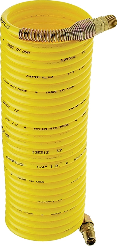 AMFLO Amflo 4-25E-RET Air Hose, 1/4 in OD, 25 ft L, MNPT, 200 psi Pressure, Nylon, Yellow