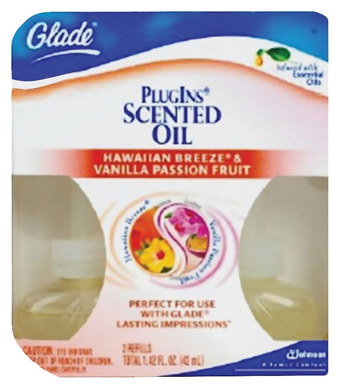 GLADE Glade 70498 Plug-In Air Freshener Refill, Hawaiian Breeze/Vanilla Passion Fruit, Clear, 30 days-Day Freshness