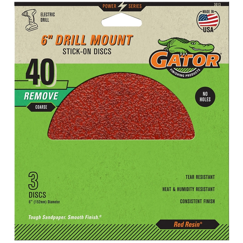 GATOR Gator 3013 Sanding Disc, 6 in Dia, 40 Grit, Extra Coarse, Aluminum Oxide Abrasive, Paper Backing TOOLS GATOR