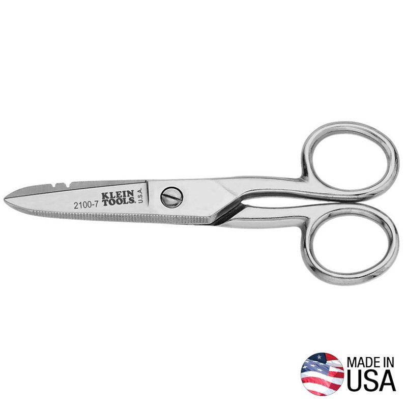 KLEIN Klein Tools 2100-7 Electrician Scissor, 5-1/4 in OAL, 1-7/8 in L Cut, Steel Blade, Silver Handle ELECTRICAL KLEIN