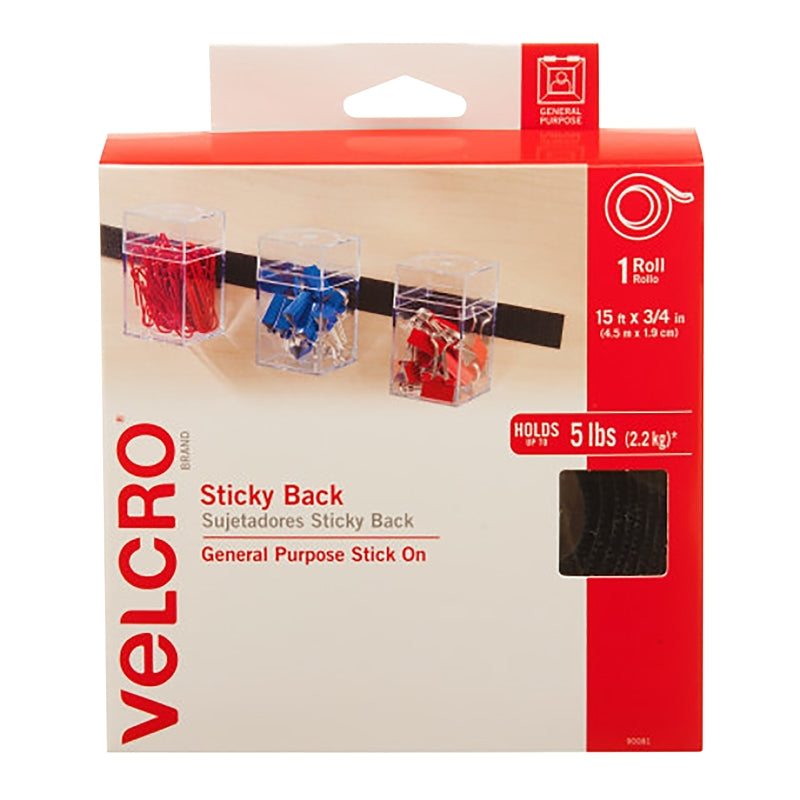 VELCRO BRAND VELCRO Brand 90081 Hook and Loop Fastener, 3/4 in W, 15 ft L, Nylon, Black, Rubber Adhesive HARDWARE & FARM SUPPLIES VELCRO BRAND