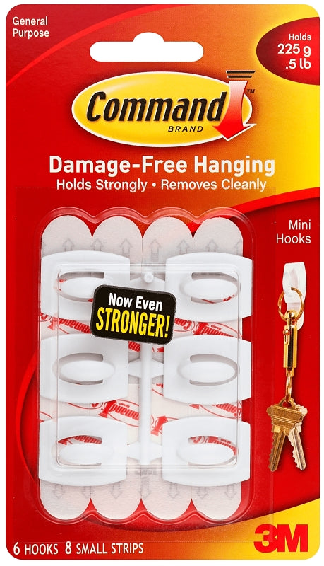COMMAND Command 17006 Mini Hook, 0.5 lb, 6-Hook, Plastic, White HARDWARE & FARM SUPPLIES COMMAND
