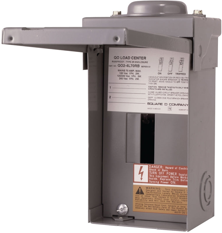 SQUARE D Square D QO QO24L70RBCP Load Center, 70 A, 2 -Space, 4 -Circuit, Main Lug, NEMA 3R Enclosure, Plug Mounting, Gray