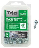 TEKS Teks 21336 Screw, #12 Thread, 3/4 in L, Coarse Thread, Hex Drive, Self-Drilling, Self-Tapping Point, Steel, Zinc, 120 PK HARDWARE & FARM SUPPLIES TEKS