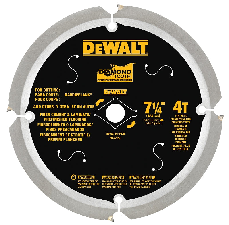 DEWALT DEWALT DWA3193PCD/DW3193 Circular Saw Blade, 7-1/4 in Dia, 5/8 in Arbor, 4-Teeth, Polycrystalline Cutting Edge TOOLS DEWALT