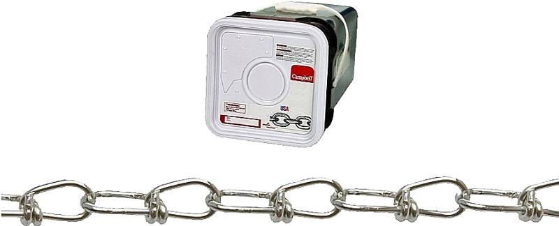 CAMPBELL CHAIN Campbell 075-2426N Double Loop Chain, #2/0, 275 ft L, 255 lb Working Load, Low Carbon Steel, Zinc