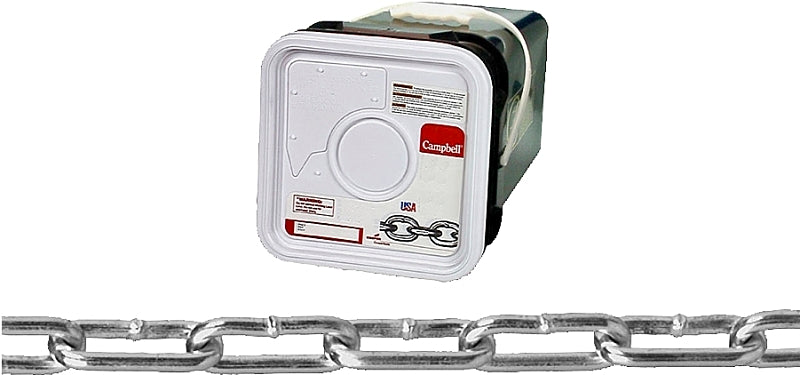 CAMPBELL CHAIN Campbell 0332426 Straight Link Coil Chain, #2/0, 225 ft L, 520 lb Working Load, Steel, Zinc