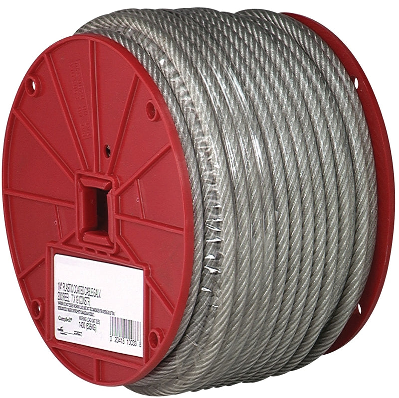 CAMPBELL CHAIN Campbell 7000497 Aircraft Cable, 1/8 in Dia, 250 ft L, 340 lb Working Load, Steel, Vinyl-Coated