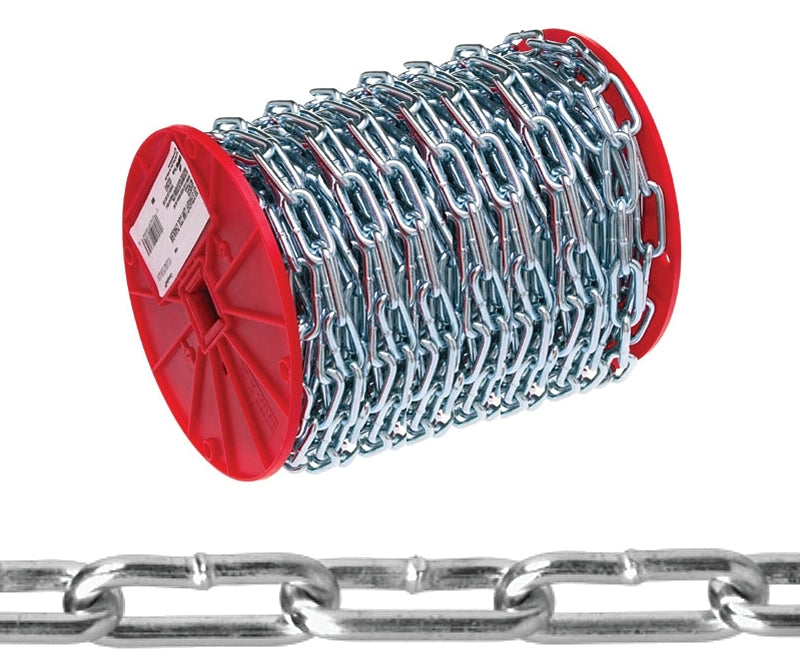 CAMPBELL CHAIN Campbell 0726827 Straight Link Coil Chain, #2, 125 ft L, 310 lb Working Load, Steel, Zinc