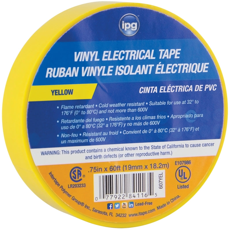 IPG IPG 85830 Electrical Tape, 60 ft L, 3/4 in W, PVC Backing, Yellow