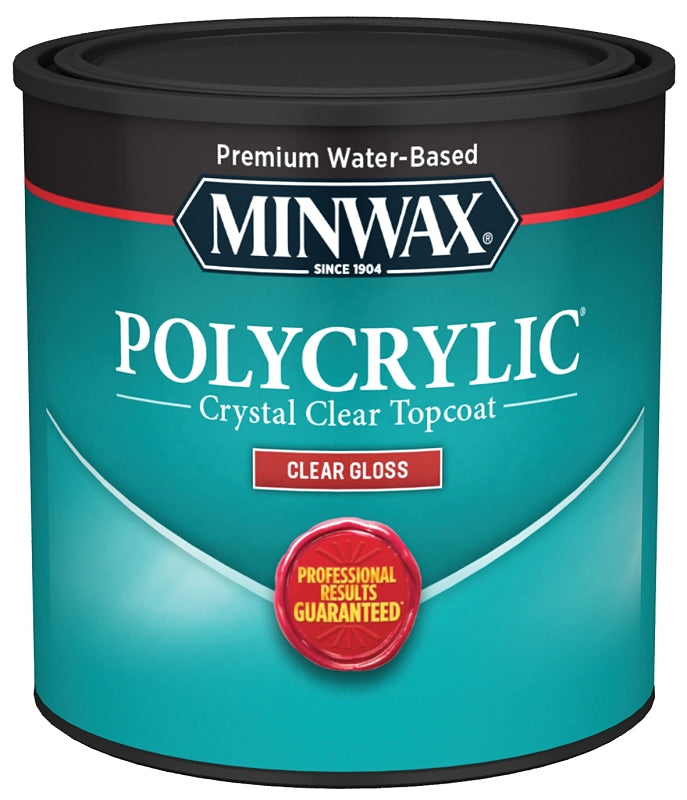 MINWAX Minwax Polycrylic 255554444 Waterbased Polyurethane, Gloss, Liquid, Crystal Clear, 0.5 pt, Can PAINT MINWAX