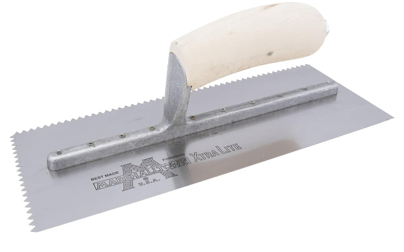 MARSHALLTOWN Marshalltown 701S Trowel, 5/32 in W x 7/32 in D Notch, 11 in L, 4-1/2 in W, V Notch, Curved Handle TOOLS MARSHALLTOWN
