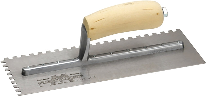 MARSHALLTOWN Marshalltown 703S Trowel, 3/16 in W x 1/8 in D Notch, 11 in L, 4-1/2 in W, Square Notch, Curved Handle TOOLS MARSHALLTOWN