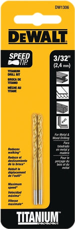 DEWALT DEWALT DW1306 Jobber Drill Bit, 3/32 in Dia, 2-1/4 in OAL, Parabolic Flute, 3/32 in Dia Shank, Straight Shank TOOLS DEWALT