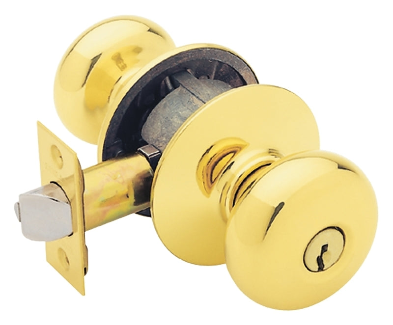 SCHLAGE LOCK Schlage F Series F51A VPLY505K4 Entry Knob, Plymouth, Knob Handle, Bright Brass, Metal, C Keyway, 2-3/4 in Dimensions