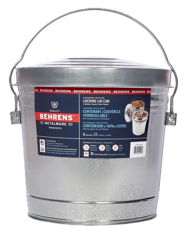 BEHRENS MANUFACTURING Behrens 6106 Kit Locking Lid Can, 6 gal Capacity, Steel, Silver, Lid Closure
