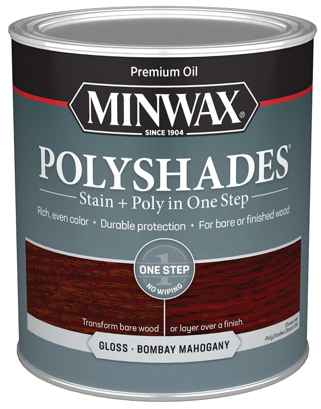 MINWAX Minwax 61480444 Waterbased Polyurethane Stain, Oil, Water Base, Bombay Mahogany, 1 qt Can, 0.91 Specific Gravity