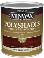 MINWAX Minwax PolyShades 61380444 Polyurethane, Satin, Liquid, Bombay Mahogany, 1 qt Can PAINT MINWAX