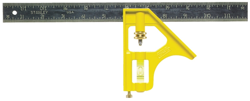 STANLEY STANLEY 46-123 Combination Square, 12 in L Blade, 1/8 in, 1/16 in Graduation, Steel Blade