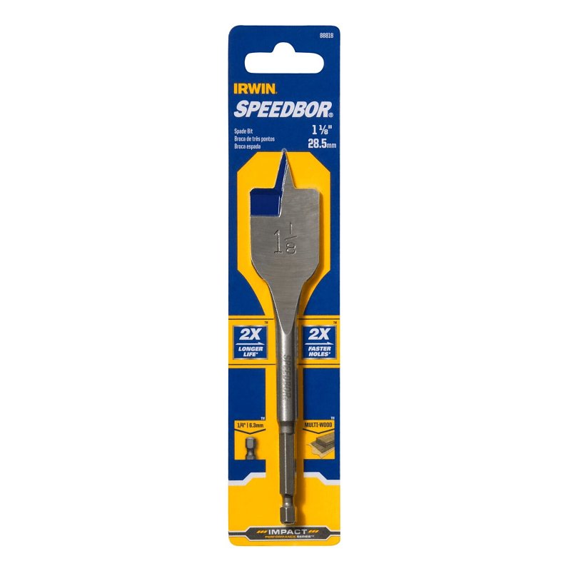 IRWIN Irwin SPEEDBOR 88818 Spade Drill Bit, 1-1/8 in Dia, 6 in OAL, Standard Length, Flat Flute, 1/4 in Dia Shank, Hex Shank TOOLS IRWIN