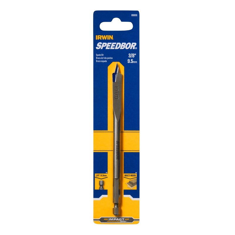 IRWIN Irwin SPEEDBOR 88806 Spade Drill Bit, 3/8 in Dia, 6 in OAL, Standard Length, Flat Flute, 1/4 in Dia Shank, Hex Shank TOOLS IRWIN