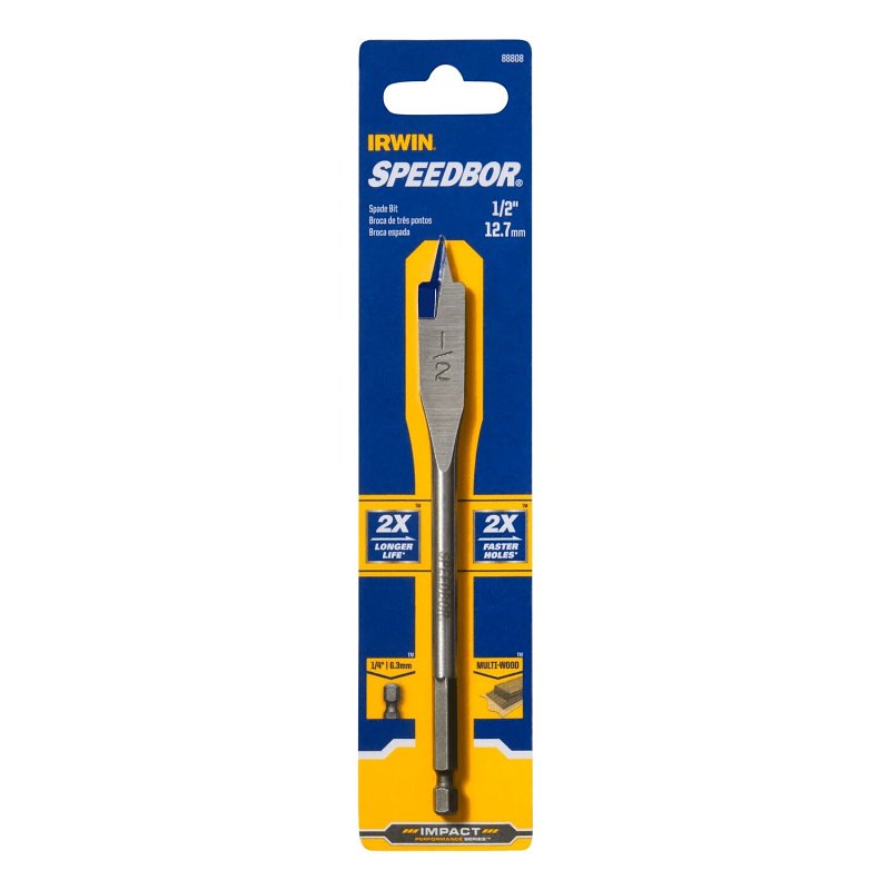 IRWIN Irwin SPEEDBOR 88808 Spade Drill Bit, 1/2 in Dia, 6 in OAL, Standard Length, Flat Flute, 1/4 in Dia Shank, Hex Shank TOOLS IRWIN