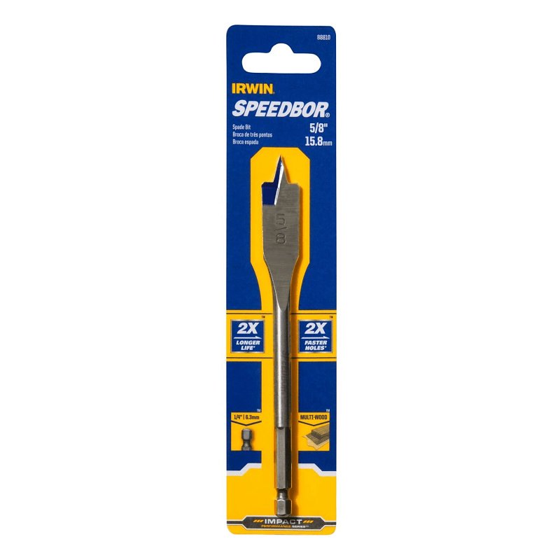 IRWIN Irwin SPEEDBOR 88810 Spade Drill Bit, 5/8 in Dia, 6 in OAL, Standard Length, Flat Flute, 1/4 in Dia Shank, Hex Shank TOOLS IRWIN