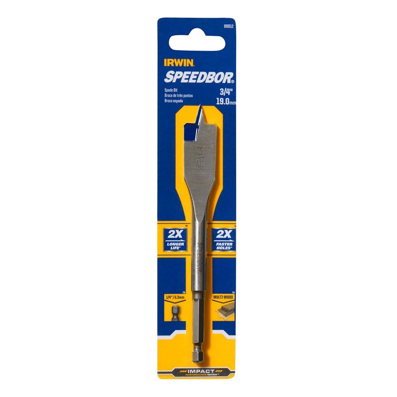 IRWIN Irwin SPEEDBOR 88812 Spade Drill Bit, 3/4 in Dia, 6 in OAL, Standard Length, Flat Flute, 1/4 in Dia Shank, Hex Shank TOOLS IRWIN