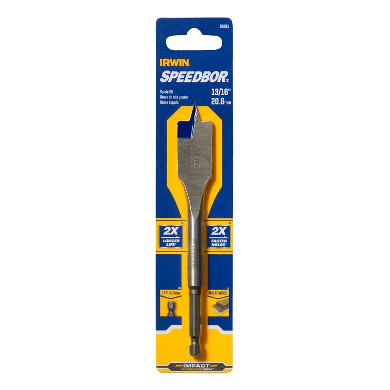 IRWIN Irwin SPEEDBOR 88813 Spade Drill Bit, 13/16 in Dia, 6 in OAL, Standard Length, Flat Flute, 1/4 in Dia Shank, Hex Shank TOOLS IRWIN