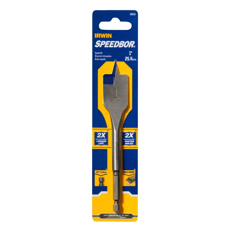 IRWIN Irwin SPEEDBOR 88816 Spade Drill Bit, 1 in Dia, 6 in OAL, Standard Length, Flat Flute, 1/4 in Dia Shank, Hex Shank TOOLS IRWIN