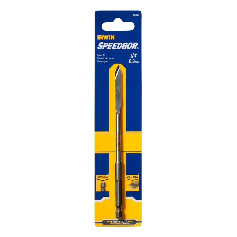 IRWIN Irwin SPEEDBOR 88804 Spade Drill Bit, 1/4 in Dia, 6 in OAL, Standard Length, Flat Flute, 1/4 in Dia Shank, Hex Shank