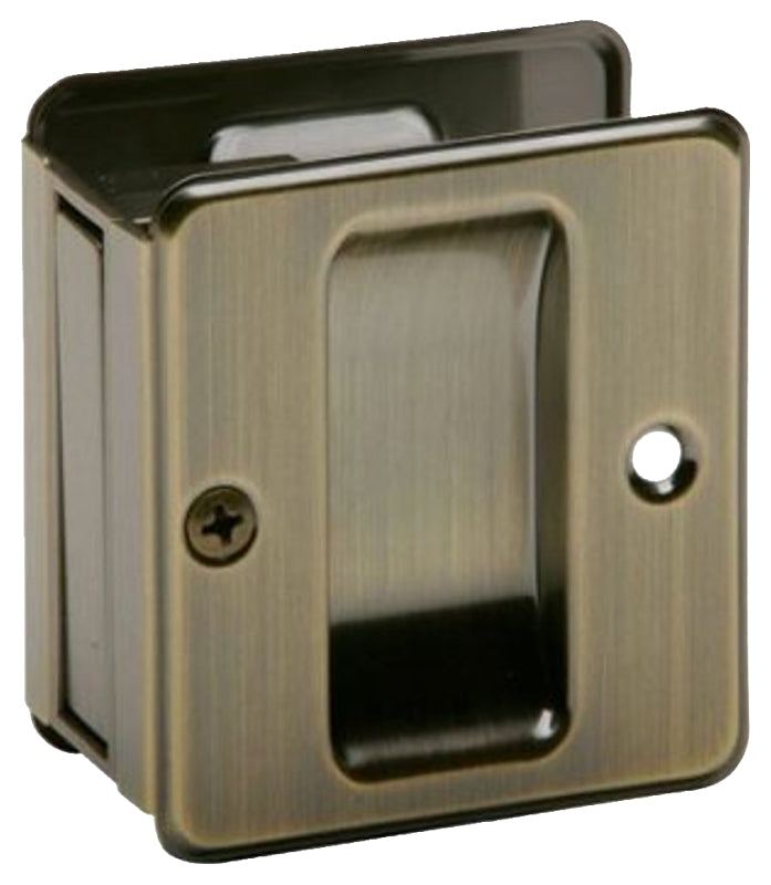 SCHLAGE BUILDERS HARDWARE Schlage SCP990B5 Pocket Door Pull, 2-1/2 in W, 2-3/4 in H, Brass, Antique Brass