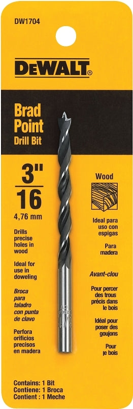 DEWALT DEWALT DW1704 Drill Bit, 3/16 in Dia, 2-3/4 in OAL, Twist Flute, 3/16 in Dia Shank, Straight Shank TOOLS DEWALT