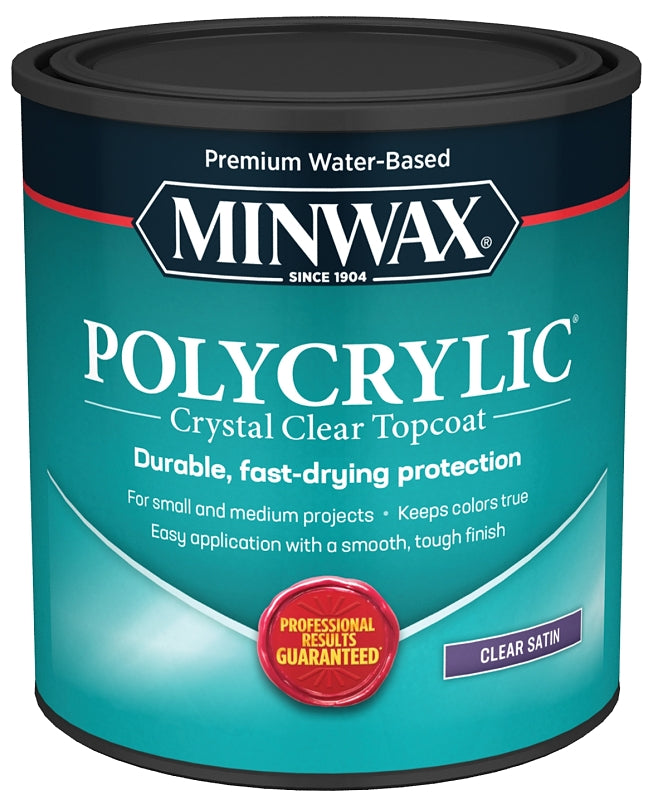 MINWAX Minwax Polycrylic 63333444 Polyurethane, Satin, Liquid, Clear, 1 qt