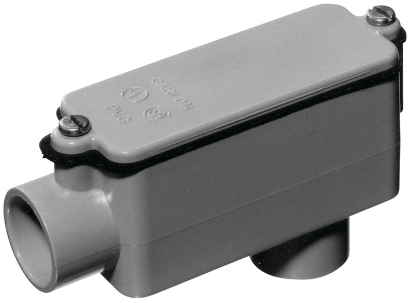 CARLON Carlon E986HR Conduit Body, 1-1/2 in Hub, 6-13/32 in OAL, PVC, Gray, Includes: Foam-in-Place Gasket