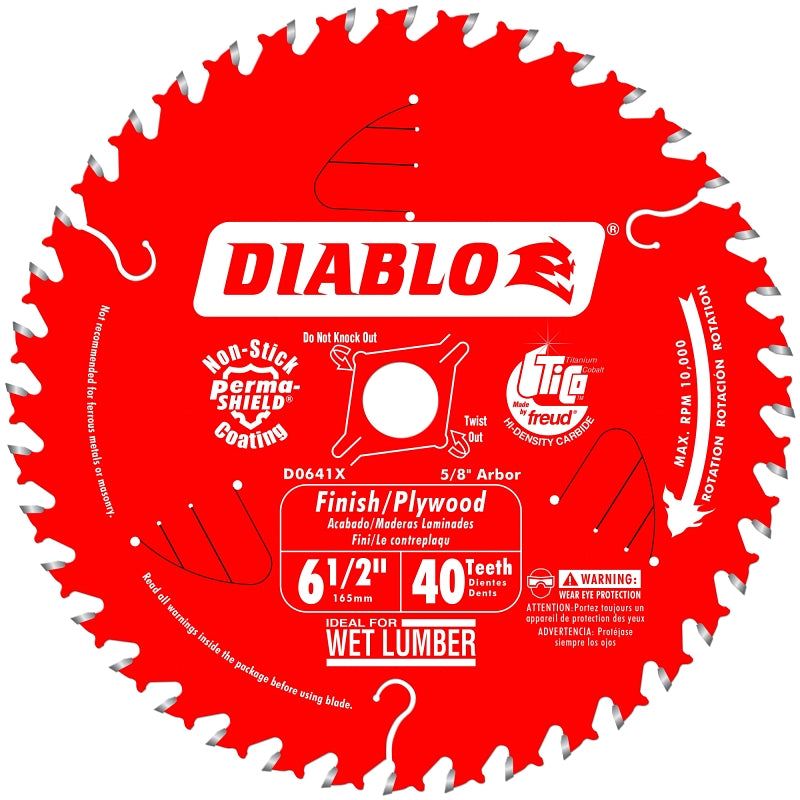DIABLO Diablo D0641X Circular Saw Blade, 6-1/2 in Dia, 5/8 in Arbor, 40-Teeth, Carbide Cutting Edge TOOLS DIABLO
