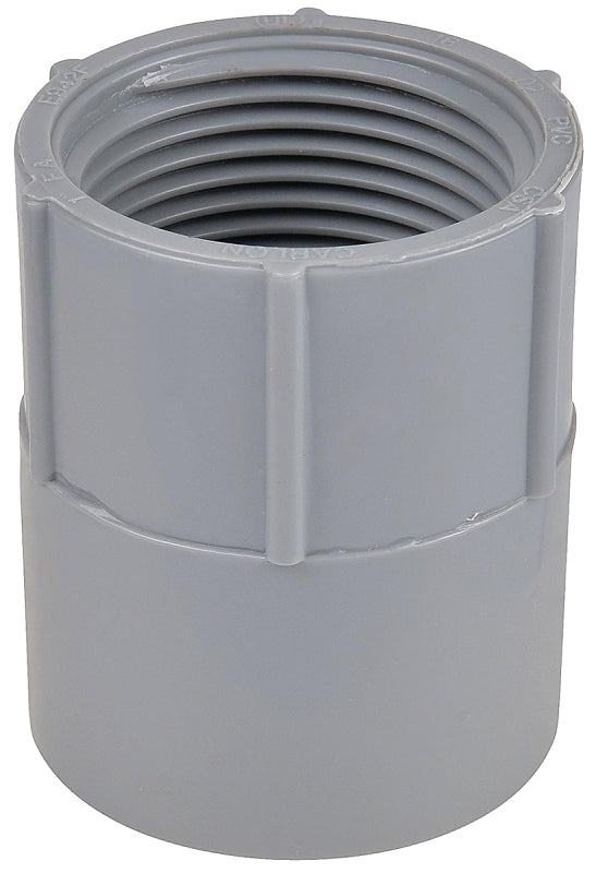CARLON Carlon E942HR Conduit Adapter, 1-1/2 in FPT x Socket, 2-5/32 in Dia, 2-7/32 in L, PVC, Gray ELECTRICAL CARLON