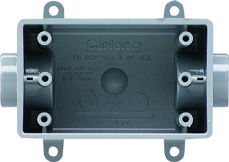 CARLON Carlon E981DFN-CTN Switch Box, 1-Gang, 2-Outlet, PVC, Gray, 1/2 in Hub ELECTRICAL CARLON