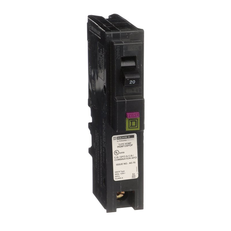 SQUARE D Square D HOM120PDFC Circuit Breaker, Dual Function, Mini, 20 A, 1-Pole, 120 V, Plug