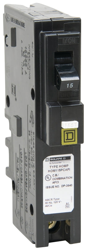 SQUARE D Square D HOM115PCAFIC Circuit Breaker, CAFCI, Mini, 15 A, Plug, 1-Pole, 120 V
