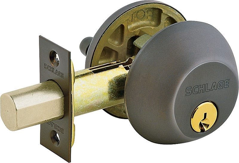 SCHLAGE LOCK Schlage B60NG716 Deadbolt, 1 Grade, Keyed Key, Metal, Aged Bronze, 2-3/8, 2-3/4 in Backset, C Keyway