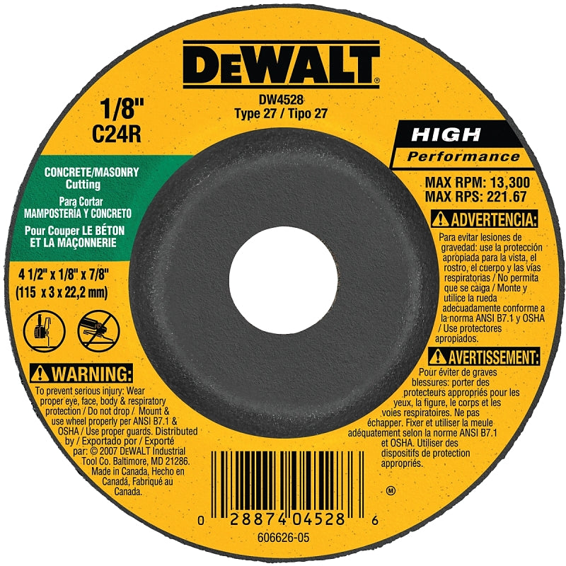 DEWALT DEWALT DW4528 Grinding Wheel, 4-1/2 in Dia, 1/8 in Thick, 7/8 in Arbor, 24 Grit, Coarse, Silicon Carbide Abrasive TOOLS DEWALT