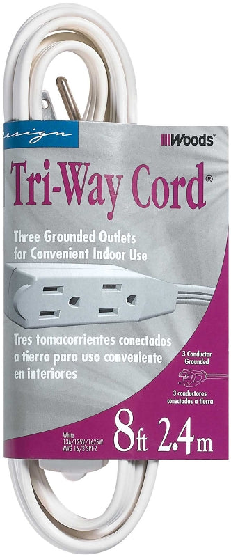 WOODS CCI 0609 Extension Cord, 16 AWG Cable, 8 ft L, 13 A, 125 V, White